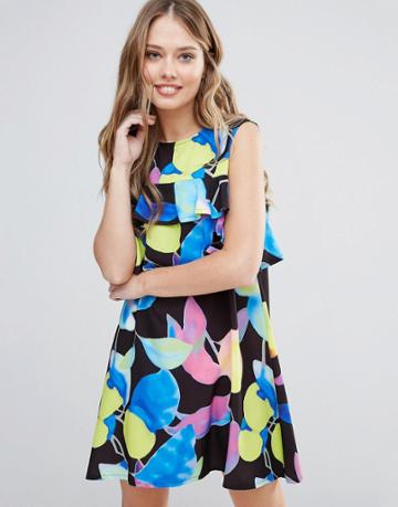 Every Cloud Electric Print Mini Dress With Ruffle Detail - Multi