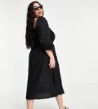 New Look Curve Textured Shirred Midi Dress In Black