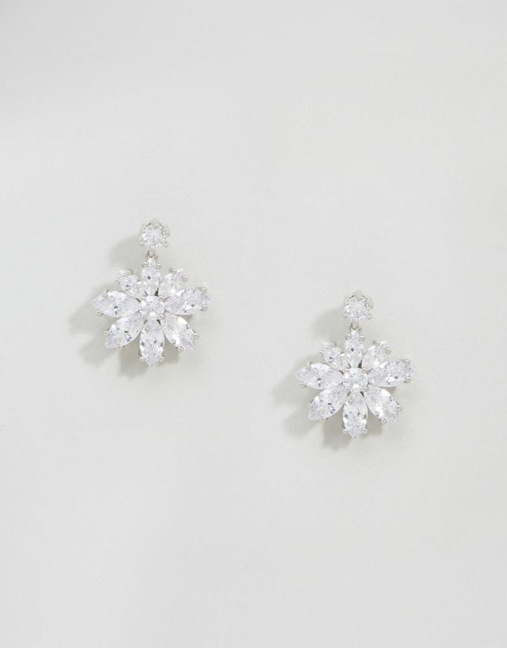 New Look Sparkle Flower Drop Earrings - Silver