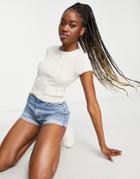 Monki Lettuce Seam Detail Crop Tee In White