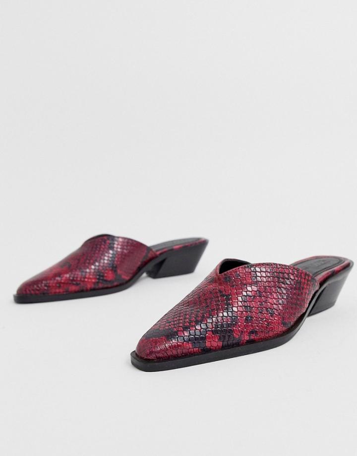 Asos Design Mambo Western Leather Mule In Snake - Red