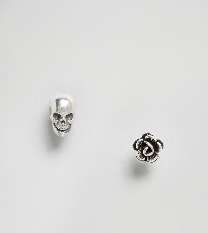 Regal Rose Sterling Silver Life & Death Mis Match Stud Earring Set - Silver