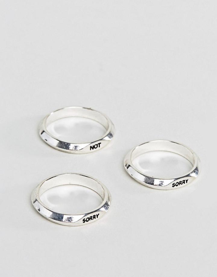 Asos Ring Pack With Sorry Not Sorry Slogan - Silver
