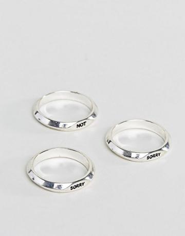 Asos Ring Pack With Sorry Not Sorry Slogan - Silver