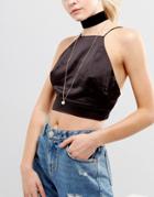Asos Night Velvet And Pearl Chain Multirow Choker Necklace - Gold