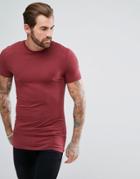 Asos Longline Muscle Fit T-shirt With Crew Neck - Red