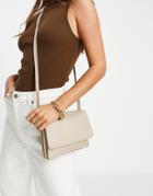 Urbancode Leather Flap Over Crossbody Bag In Sand-neutral