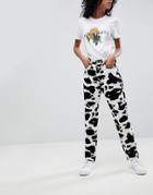 Asos Original Mom Jeans In Mono Cow Print - Multi
