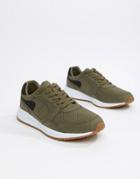 Pull & Bear Sneaker In Khaki With Black Detailing - Green