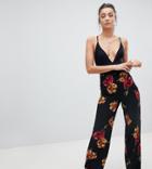 Missguided Tall Floral Wide Leg Pants - Black