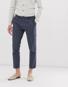 Twisted Tailor Tapered Cropped Suit Pants In Blue Pinstripe - Blue