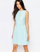 Club L Skater Dress With Eyelash Lace Overlay - Mint