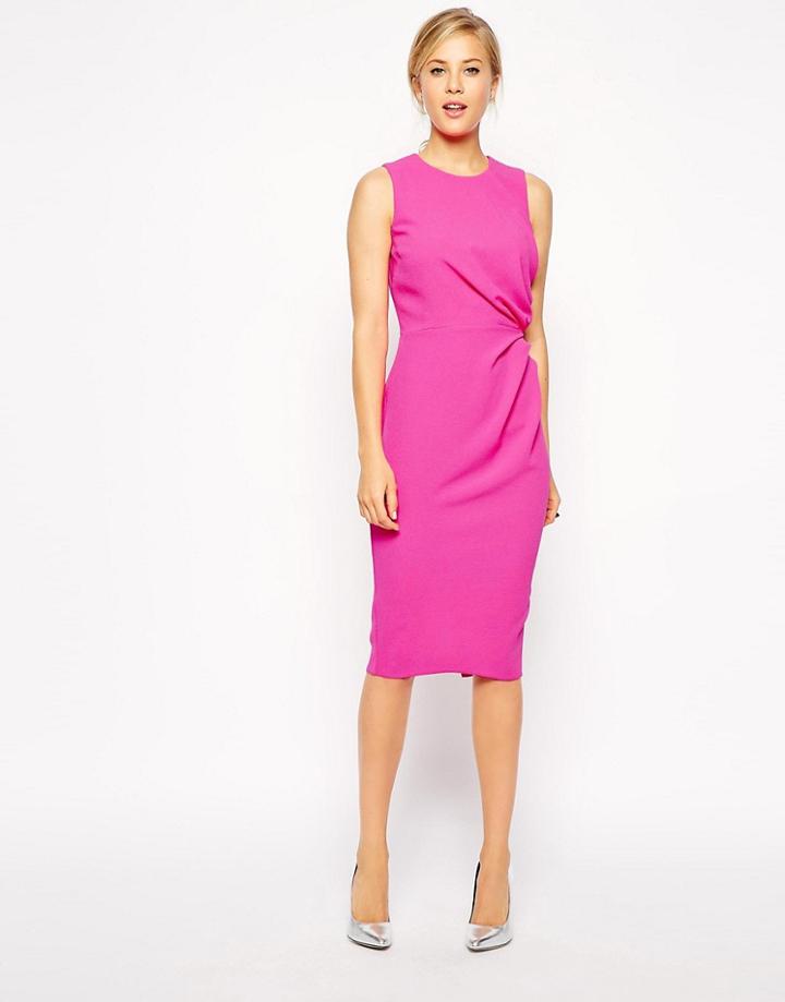 Asos Pencil Dress In Crepe With Drape Detail - Black