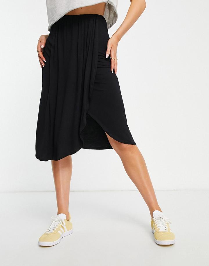 Pieces Wrap Midi Skirt In Black
