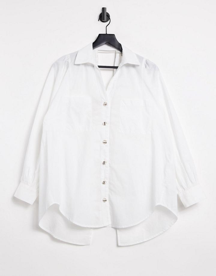 River Island Cutout Back Stripe Poplin Shirt In White