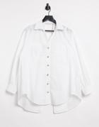 River Island Cutout Back Stripe Poplin Shirt In White
