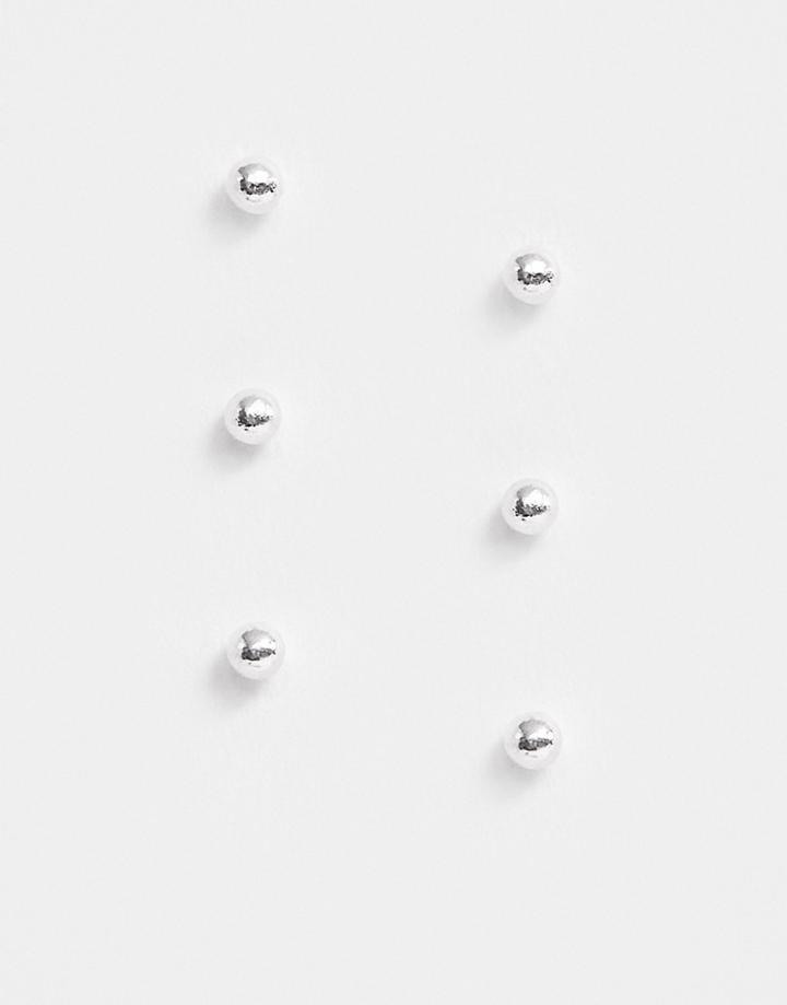 Asos Design Pack Of 3 Tiny Stud Earrings In Silver Tone