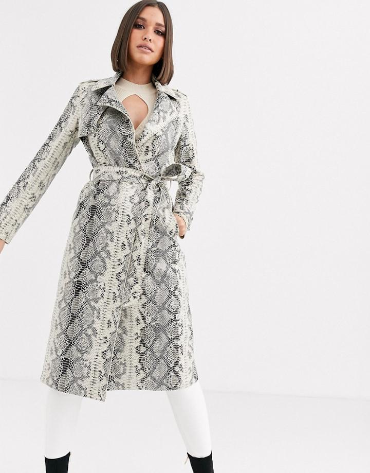 River Island Trench Coat In Snake Print