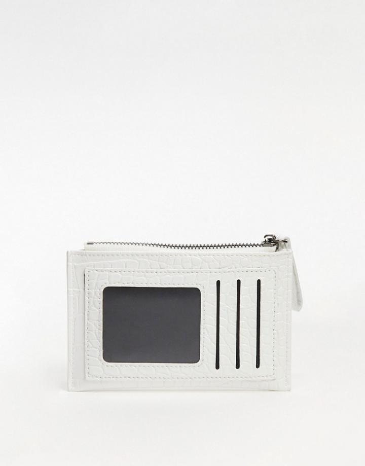 Claudia Canova Zip Top Card Holder In White Croc