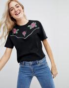 Asos T-shirt With Western Badges And Piping - Black