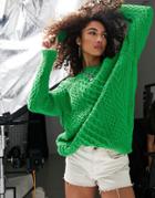 Topshop Knitted Oversized Cable Sweater In Green