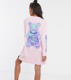 Crooked Tongues Long Sleeve T-shirt Dress With Bear Print-pink
