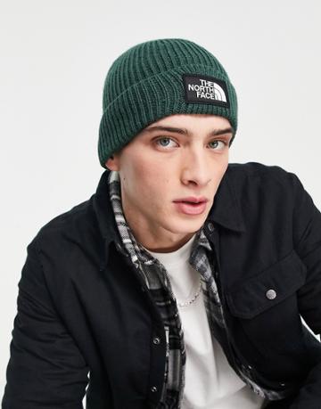The North Face Logo Box Cuffed Beanie In Green
