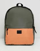 Asos Design Backpack In Colour Block Khaki And Orange - Multi