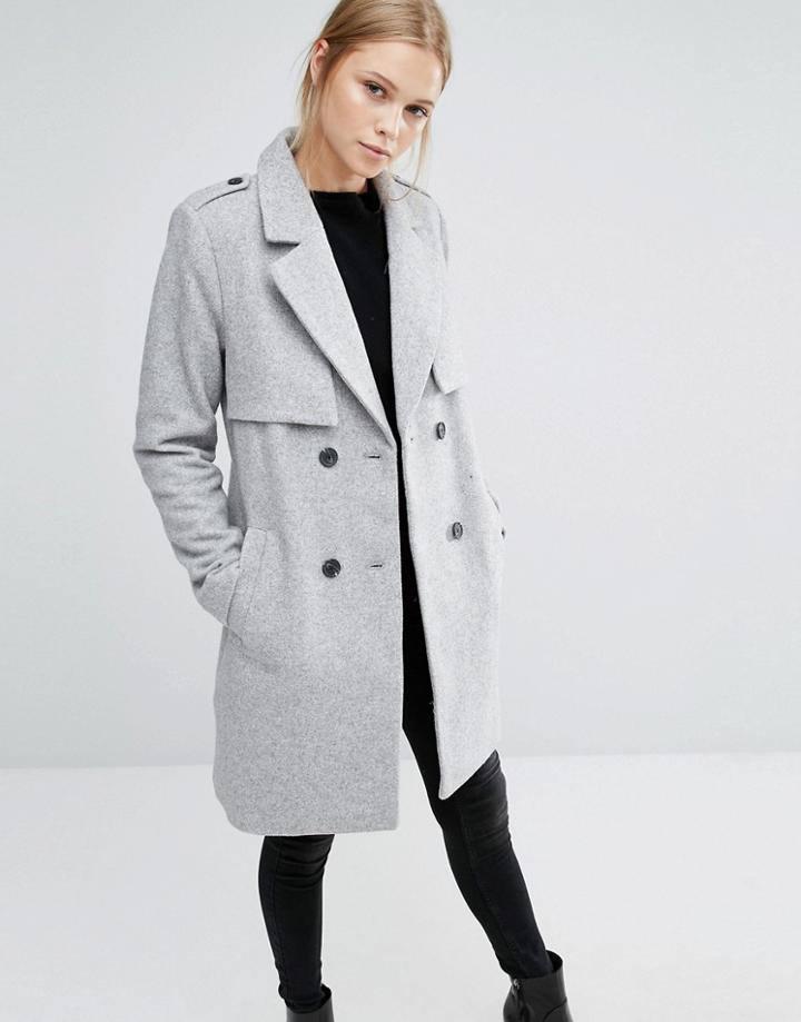 Vila Double Breasted Coat - Gray