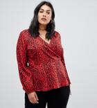 Influence Plus Leopard Print Wrap Blouse - Red