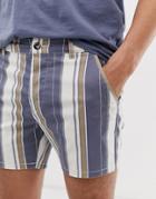 Asos Design Skinny Shorter Shorts In Washed Stripe-gray