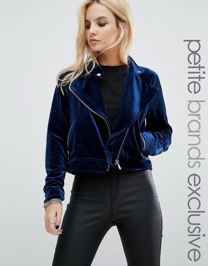Noisy May Petite Velvet Biker Style Jacket - Navy