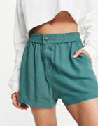 Weekday Everly Woven Shorts In Green
