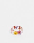 Asos Design Ring With Colorful Flowers In Clear Plastic Resin-multi