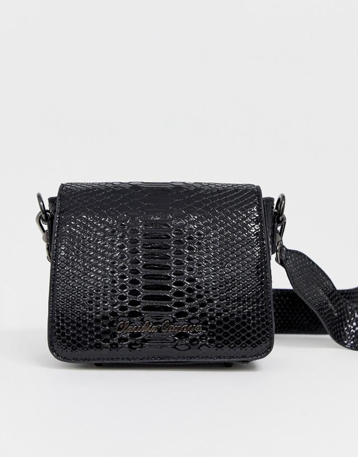 Claudia Canova Snake Effect Cross Body Bag With Chunky Strap-black