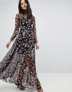 Asos Salon All Over Multi Colored Floral Embroidered Maxi Dress - Multi