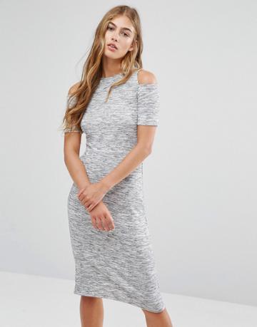 Pimkie Cold Shoulder Bodycon Midi Dress - Gray