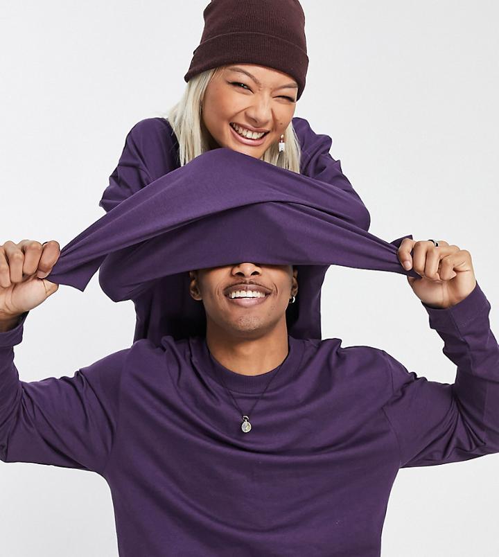 Collusion Unisex Long Sleeve T-shirt In Dark Purple