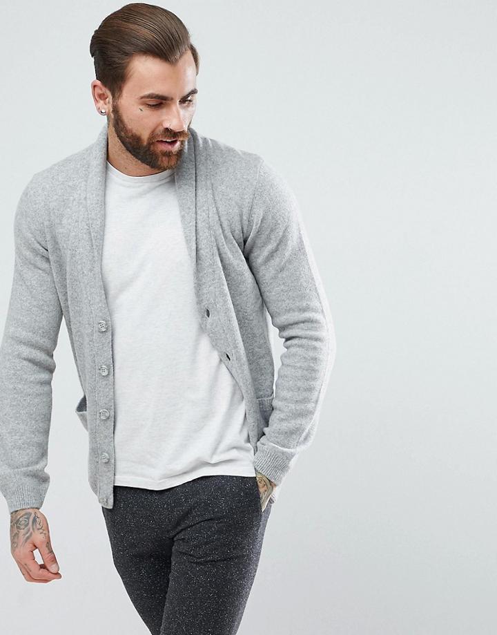 Asos Lambswool Shawl Cardigan In Pale Gray - Gray