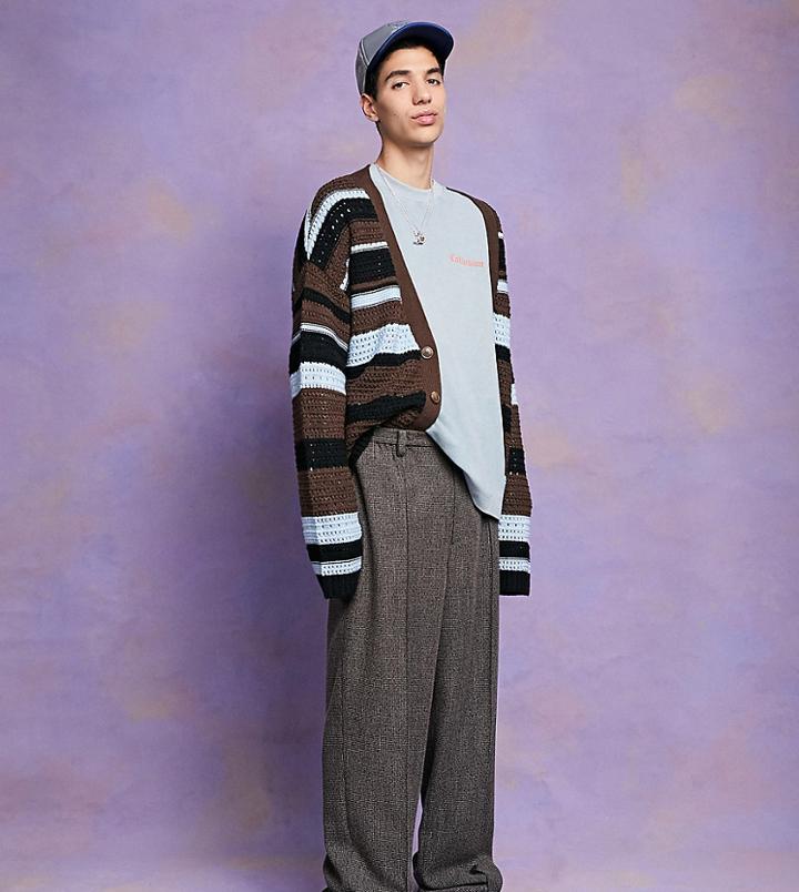 Collusion Unisex Check Slouchy Pants In Gray-multi