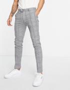 Topman Skinny Windowpain Check Pants In Gray