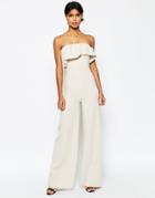 Asos Occasion Ruffle Jumpsuit With Wide Leg - Cream