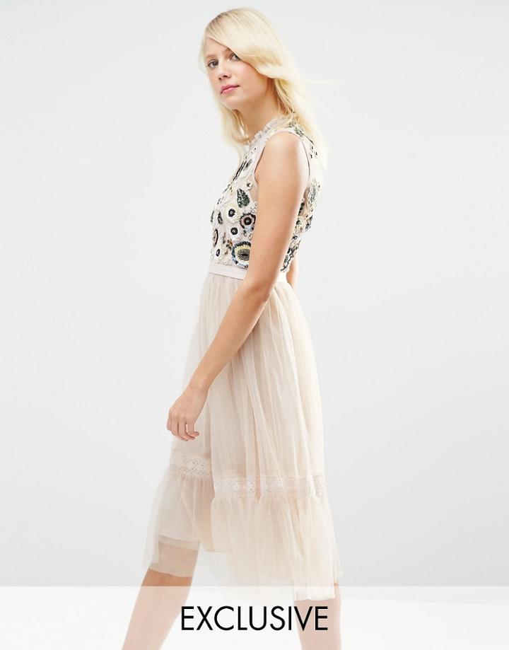 Needle & Thread Tulle Woodland Embellished Midi Dress - Petal Pink