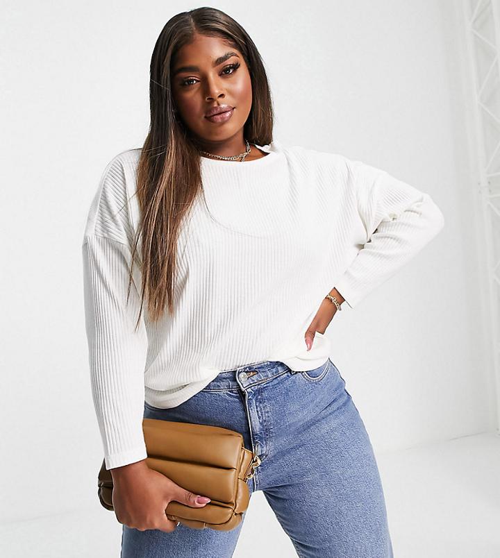 Asos Design Curve Batwing Top In Super Soft Cozy Rib In White