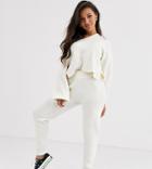 Asos Design Petite Knitted Sweatpants In Recycled Blend-cream