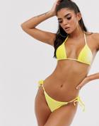 Asos Design Mix And Match Velvet Triangle Bikini Top In Pastel Yellow