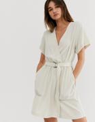 Weekday Tie Belt Detail Dress In Light Beige - Beige