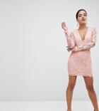 Missguided Exclusive Crochet Lace Plunge Mini Dress-pink