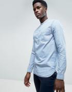 Kiomi Overhead Denim Shirt In Regular Fit With Grandad Collar - Blue
