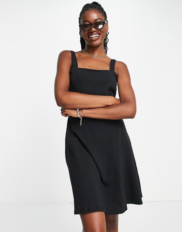 Pieces Square Neck Skater Dress In Black